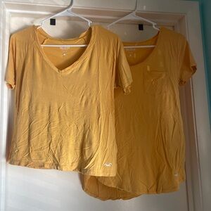 Hollister Mustard V-Neck T-Shirts